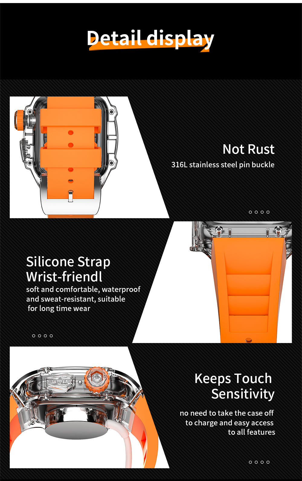 Silicone Strap Transparent Luxury Modification Kit Case Band For Apple Watch Series 8 7 6 5 4 SE 45mm 44mm Sport Watchband